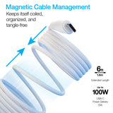 Naztech REcoil USB-C to USB-C Magnetic Cable 6ft  - White