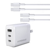 HyperGear Basics | 45W USB-C PD PPS Tri-Port GaN Fast Wall Charger | 3ft & 6ft USB-C Cables | White
