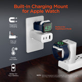 SpeedBoost 43W Three-Port USB-C PD + USB Fast Wall Charger with Built-In Apple Watch Charger | White
