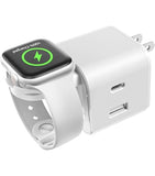 SpeedBoost 43W Three-Port USB-C PD + USB Fast Wall Charger with Built-In Apple Watch Charger | White