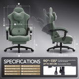 Dowinx Gaming Chair with Heated Massage Lumbar Support,Big and Tall Fabric Gaming Chairs for Adults with Footrest, Ergonomic Computer Game Chair with Poket Spring Cushions, 350lbs, Black