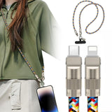 2-in-1 PD 66W Fast Charging Neck Crossbody Strap with Lanyard Charging Cable Polyester Material Mobile Phone Straps for iPhone. - C-L