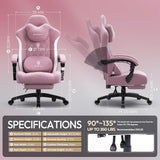 Dowinx Gaming Chair with Heated Massage Lumbar Support,Big and Tall Fabric Gaming Chairs for Adults with Footrest, Ergonomic Computer Game Chair with Poket Spring Cushions, 350lbs, Black