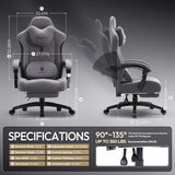 Dowinx Gaming Chair with Heated Massage Lumbar Support,Big and Tall Fabric Gaming Chairs for Adults with Footrest, Ergonomic Computer Game Chair with Poket Spring Cushions, 350lbs, Black