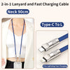 2-in-1 PD 66W Fast Charging Neck Crossbody Strap with Lanyard Charging Cable Polyester Material Mobile Phone Straps for iPhone. - C-L