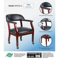 Boss Captain’s guest, accent or dining chair in Black Caressoft Vinyl W/Casters