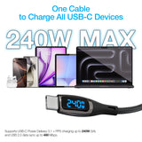 DigiWATT 240W USB-C to USB-C Digital Fast Charge Cable with LED Power Display | 6ft | Black