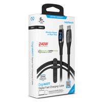 DigiWATT 240W USB-C to USB-C Digital Fast Charge Cable with LED Power Display | 6ft | Black