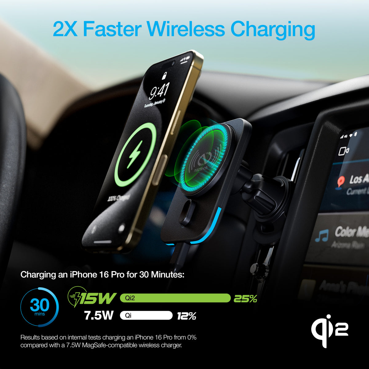 MagLock CAR 15W Magnetic Wireless Fast Charging Vent Mount with Qi2 ...