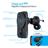 MagLock CAR 15W Magnetic Wireless Fast Charging Vent Mount with Qi2 | Black