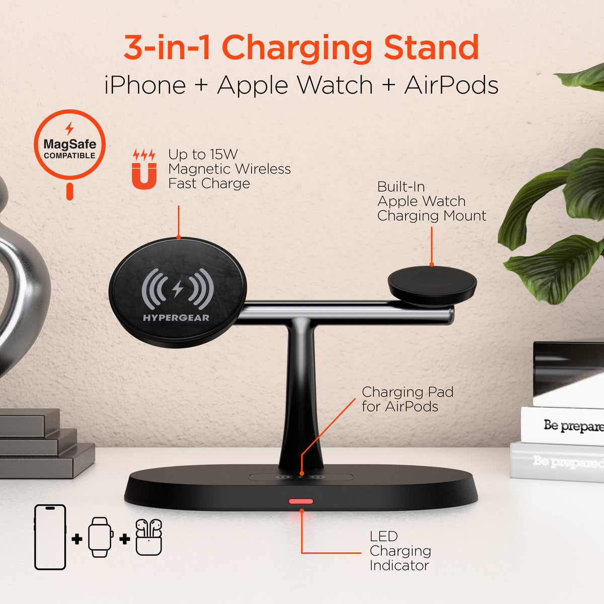 MaxCharge Pro 3-in-1 Wireless Charging Stand with 15W Magnetic Wireles ...