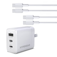 HyperGear Basics | 45W USB-C PD PPS Tri-Port GaN Fast Wall Charger | 3ft & 6ft USB-C Cables | White