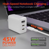 HyperGear Basics | 45W USB-C PD PPS Tri-Port GaN Fast Wall Charger | 3ft & 6ft USB-C Cables | White