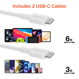 HyperGear Basics | 45W USB-C PD PPS Tri-Port GaN Fast Wall Charger | 3ft & 6ft USB-C Cables | White