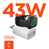 SpeedBoost 43W Three-Port USB-C PD + USB Fast Wall Charger with Built-In Apple Watch Charger | White
