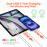 SpeedBoost 43W Three-Port USB-C PD + USB Fast Wall Charger with Built-In Apple Watch Charger | White