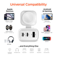 SpeedBoost 43W Three-Port USB-C PD + USB Fast Wall Charger with Built-In Apple Watch Charger | White