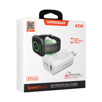 SpeedBoost 43W Three-Port USB-C PD + USB Fast Wall Charger with Built-In Apple Watch Charger | White