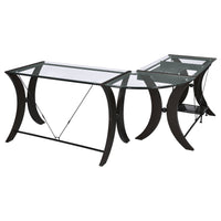 Henley Cappuccino L-Shape Computer Desk - 67" Glass Top Office Desk, Espresso Finish, Corner Workspace, Metal Frame, Keyboard Tray, Modern Design for Office