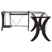 Henley Cappuccino L-Shape Computer Desk - 67" Glass Top Office Desk, Espresso Finish, Corner Workspace, Metal Frame, Keyboard Tray, Modern Design for Office