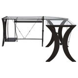 Henley Cappuccino L-Shape Computer Desk - 67" Glass Top Office Desk, Espresso Finish, Corner Workspace, Metal Frame, Keyboard Tray, Modern Design for Office
