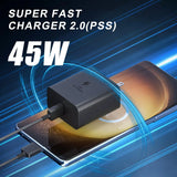 PD 45W USB C Super Fast Wall Charger for iPhone &  Samsung Galaxy Dual Type-C Quick Charging Cable