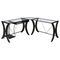 Henley Cappuccino L-Shape Computer Desk - 67" Glass Top Office Desk, Espresso Finish, Corner Workspace, Metal Frame, Keyboard Tray, Modern Design for Office
