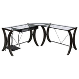 Henley Cappuccino L-Shape Computer Desk - 67" Glass Top Office Desk, Espresso Finish, Corner Workspace, Metal Frame, Keyboard Tray, Modern Design for Office