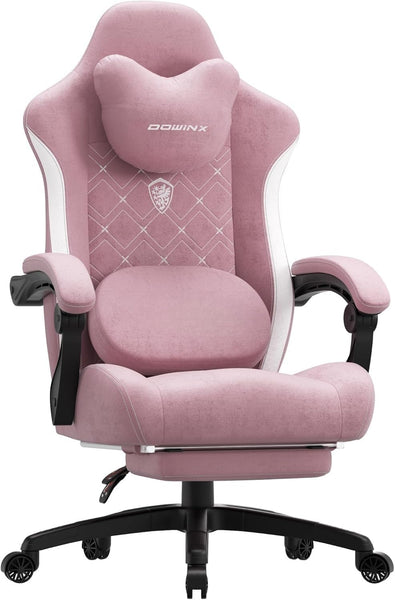 Dowinx Gaming Chair with Heated Massage Lumbar Support,Big and Tall Fabric Gaming Chairs for Adults with Footrest, Ergonomic Computer Game Chair with Poket Spring Cushions, 350lbs, Black