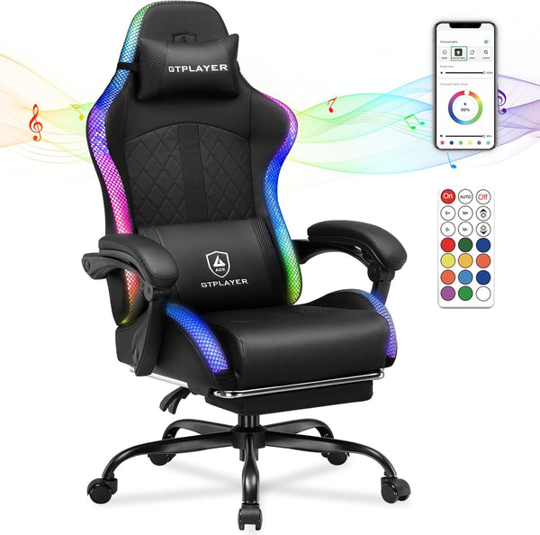 GTPLAYER RGB Gaming Chair, Computer Gamer Chair with Footrest and LED Lights.