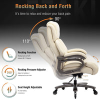 Big and Tall 400lbs Office Chair - Adjustable Lumbar Support Quiet Rubber Wheels Heavy Duty Metal Base, High Back Large Executive Computer Desk, Thick Padded Ergonomic Design for Back Pain (Black)