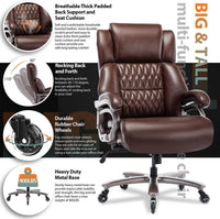Big and Tall 400lbs Office Chair - Adjustable Lumbar Support Quiet Rubber Wheels Heavy Duty Metal Base, High Back Large Executive Computer Desk, Thick Padded Ergonomic Design for Back Pain (Black)