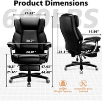 600lbs Big and Tall Office Chair for Heavy People, Heavy Duty Comfy Executive Office Desk Chair with Foot Rest.