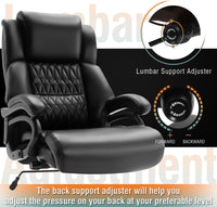 Big and Tall 400lbs Office Chair - Adjustable Lumbar Support Quiet Rubber Wheels Heavy Duty Metal Base, High Back Large Executive Computer Desk, Thick Padded Ergonomic Design for Back Pain (Black)