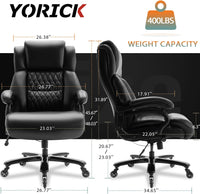 Big and Tall 400lbs Office Chair - Adjustable Lumbar Support Quiet Rubber Wheels Heavy Duty Metal Base, High Back Large Executive Computer Desk, Thick Padded Ergonomic Design for Back Pain (Black)