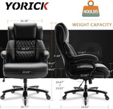 Big and Tall 400lbs Office Chair - Adjustable Lumbar Support Quiet Rubber Wheels Heavy Duty Metal Base, High Back Large Executive Computer Desk, Thick Padded Ergonomic Design for Back Pain (Black)