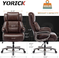 Big and Tall 400lbs Office Chair - Adjustable Lumbar Support Quiet Rubber Wheels Heavy Duty Metal Base, High Back Large Executive Computer Desk, Thick Padded Ergonomic Design for Back Pain (Black)