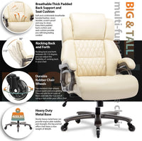 Big and Tall 400lbs Office Chair - Adjustable Lumbar Support Quiet Rubber Wheels Heavy Duty Metal Base, High Back Large Executive Computer Desk, Thick Padded Ergonomic Design for Back Pain (Black)