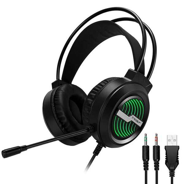 T-Wolf H130 Wired Gaming Headset with Microphone LED Colorful Lights.