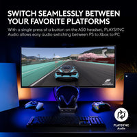 Logitech G Astro A50 X Omni-Platform Wireless Gaming Headset + Base Station for PS5, Xbox, PC: PLAYSYNC Video & Audio Switcher, HDMI 2.1 4K 120Hz VRR, &lt;24 bit/48 kHz, 24hr Battery, 2.4GHz & BT - Black