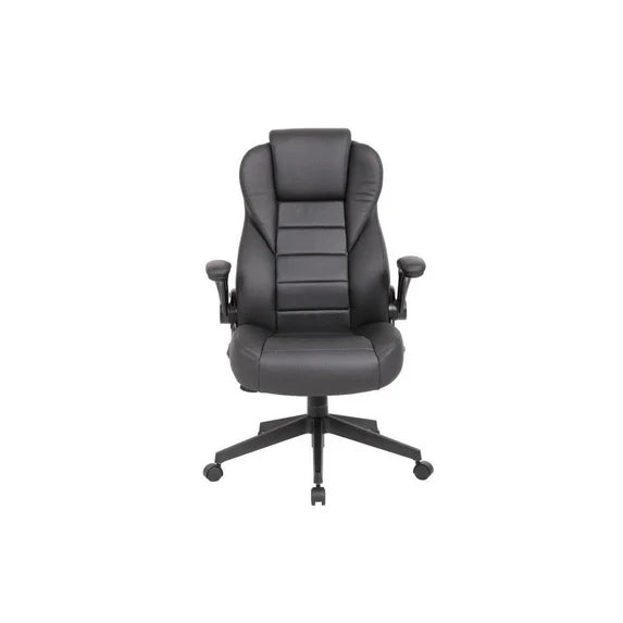 Boss Office Products High Back Flip Arm Vinyl Executive Chair in Black