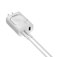 SpeedBoost 43W Three-Port USB-C PD + USB Fast Wall Charger with Built-In Apple Watch Charger | White