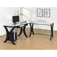 Henley Cappuccino L-Shape Computer Desk - 67" Glass Top Office Desk, Espresso Finish, Corner Workspace, Metal Frame, Keyboard Tray, Modern Design for Office