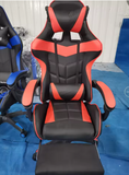 Ergonomic Gaming Chair in Black-White Color With 7 Vibrating Massage Points and Multi-Color Lighting Effects with Foot Rest.