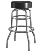 Bar Stool, 2 Rings, Black Seat, Chrome Legs