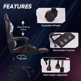 Ergonomic Gaming Chair in Black-White Color With 7 Vibrating Massage Points and Multi-Color Lighting Effects with Foot Rest.