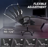 Ergonomic Gaming Chair in Black-White Color With 7 Vibrating Massage Points and Multi-Color Lighting Effects with Foot Rest.