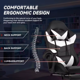 Ergonomic Gaming Chair in Black-White Color With 7 Vibrating Massage Points and Multi-Color Lighting Effects with Foot Rest.