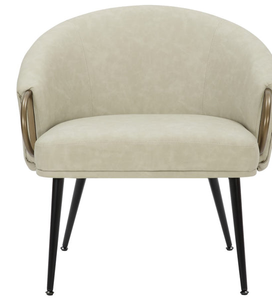 Zita Accent Chair in Vintage Ivory Faux Leather and Black and Aged Gold