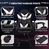 Ergonomic Gaming Chair in Black-White Color With 7 Vibrating Massage Points and Multi-Color Lighting Effects with Foot Rest.